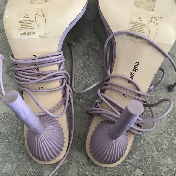 Cult Gaia Soleil Lace Up Strappy Heel Sandals in Lavender